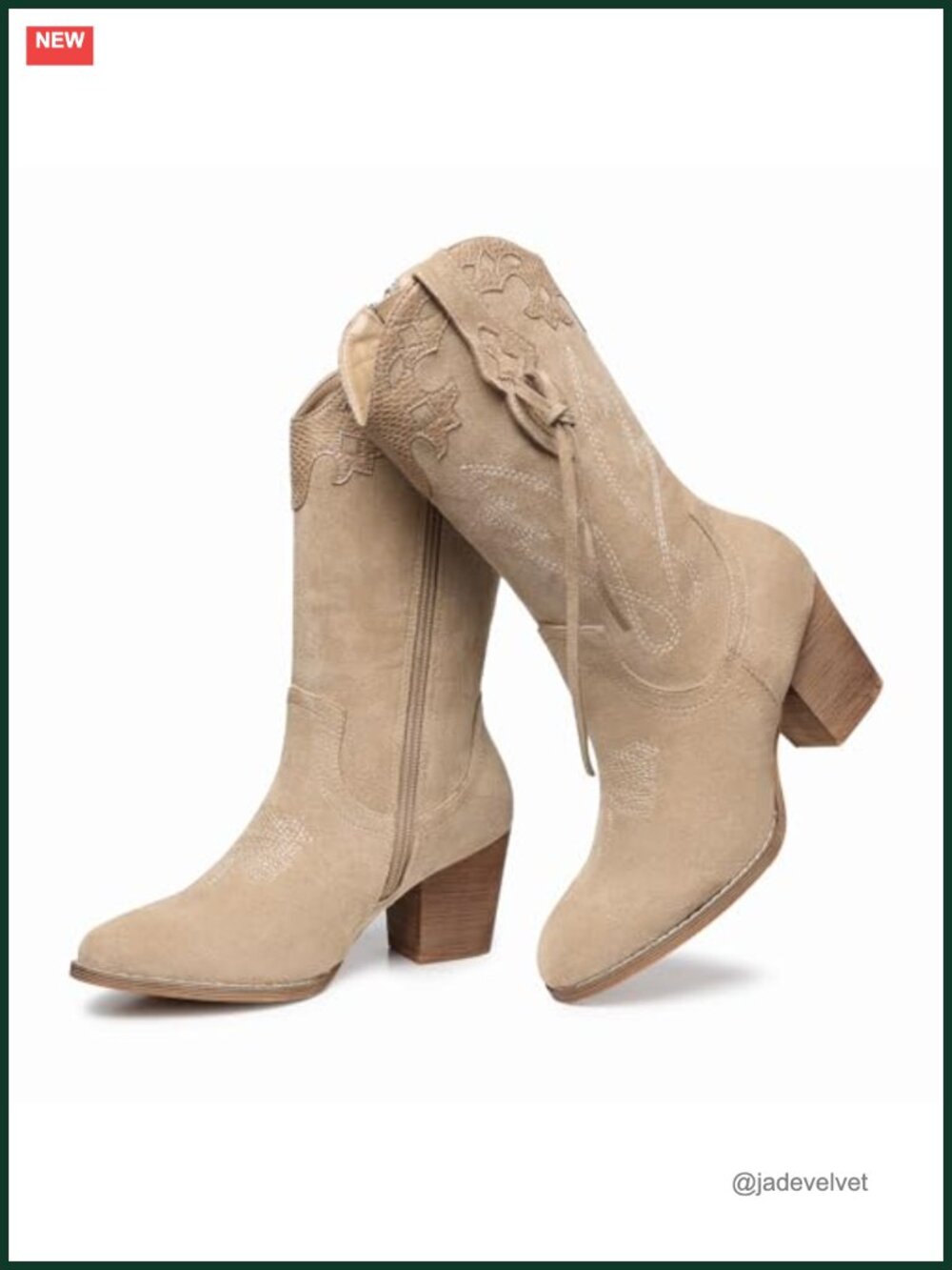 SHIBEVER Cowgirl Boots Women Suede Mid Calf Western Boot